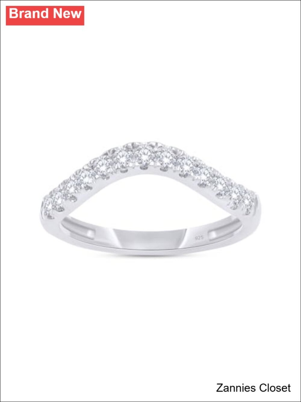 💍 Half Eternity Curved Wedding Band 925 Silver Lab Grown Diamond